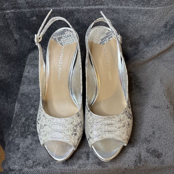 Donald J Pliner Heels Size 8M Gold Shimmer Snakeskin Slingback Allie Peep Toe - Picture 2 of 16
